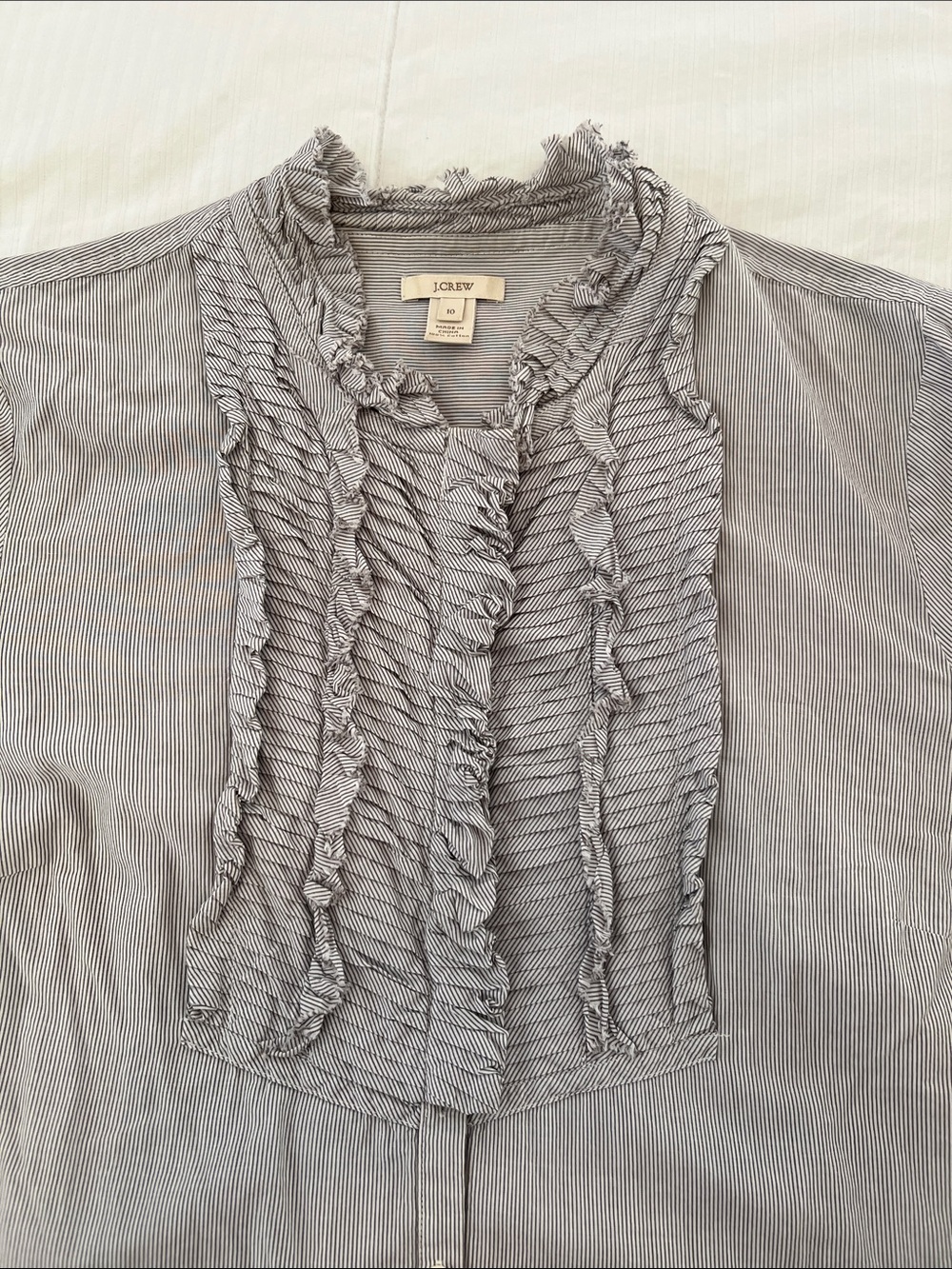 J. Crew Light Gray Ruffle Front Button-Down Shirt - Picture 3 of 7